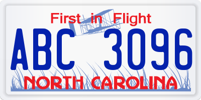 NC license plate ABC3096