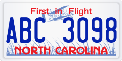 NC license plate ABC3098