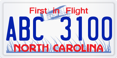 NC license plate ABC3100