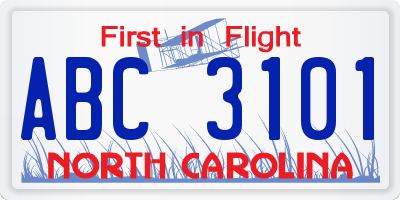 NC license plate ABC3101