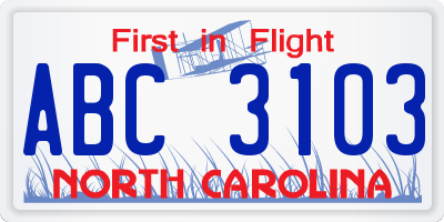 NC license plate ABC3103