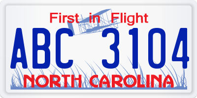 NC license plate ABC3104