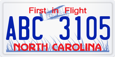 NC license plate ABC3105