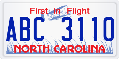 NC license plate ABC3110