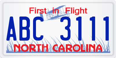 NC license plate ABC3111