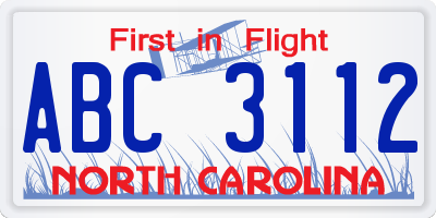NC license plate ABC3112