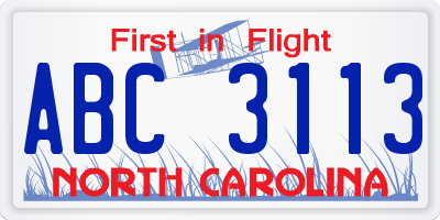 NC license plate ABC3113