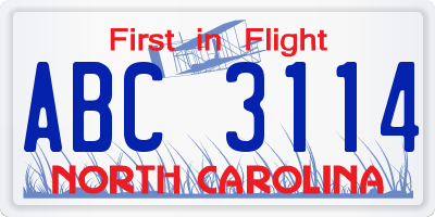 NC license plate ABC3114