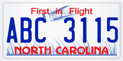 NC license plate ABC3115