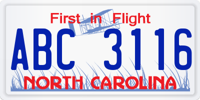 NC license plate ABC3116