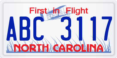 NC license plate ABC3117
