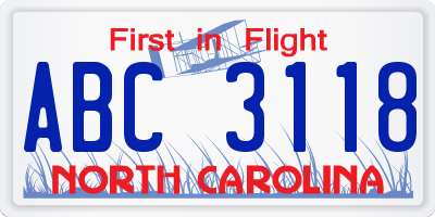 NC license plate ABC3118