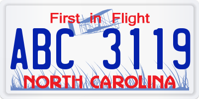 NC license plate ABC3119