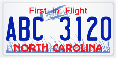 NC license plate ABC3120