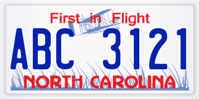NC license plate ABC3121