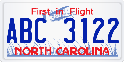 NC license plate ABC3122
