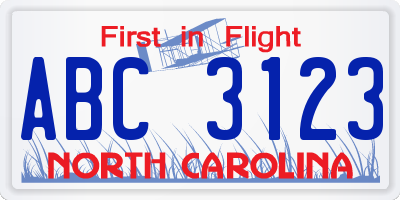 NC license plate ABC3123
