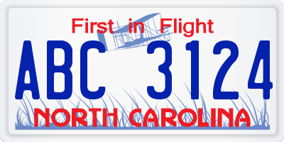 NC license plate ABC3124