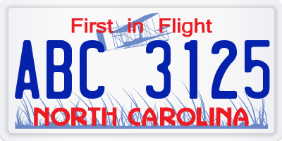 NC license plate ABC3125