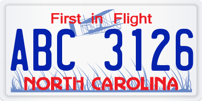 NC license plate ABC3126