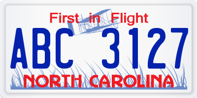 NC license plate ABC3127