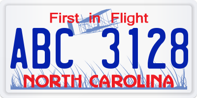 NC license plate ABC3128