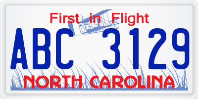NC license plate ABC3129