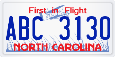 NC license plate ABC3130