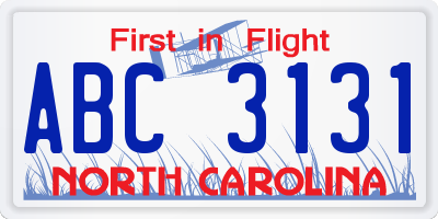 NC license plate ABC3131