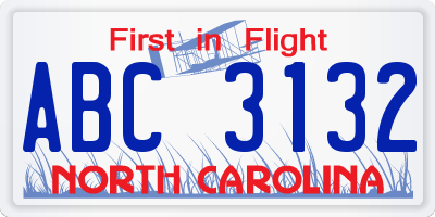 NC license plate ABC3132