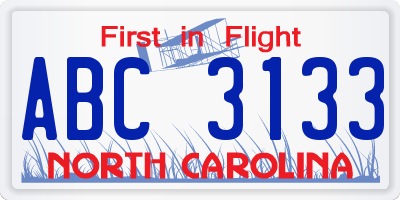 NC license plate ABC3133