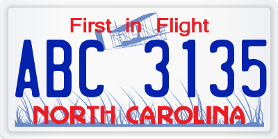 NC license plate ABC3135