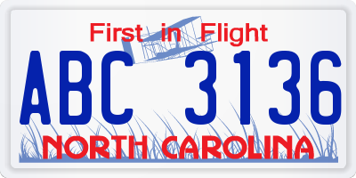 NC license plate ABC3136