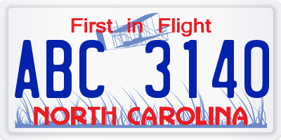 NC license plate ABC3140