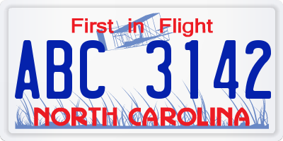 NC license plate ABC3142