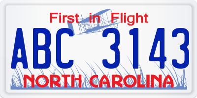 NC license plate ABC3143