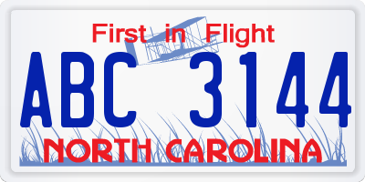 NC license plate ABC3144