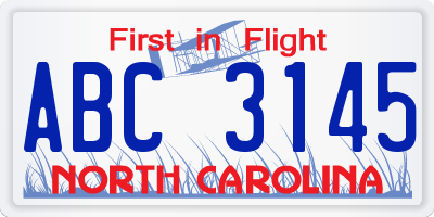 NC license plate ABC3145