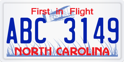 NC license plate ABC3149