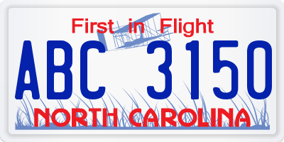 NC license plate ABC3150