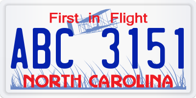 NC license plate ABC3151