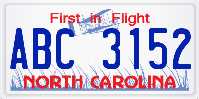 NC license plate ABC3152