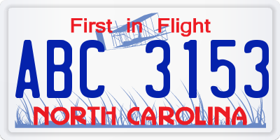NC license plate ABC3153