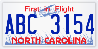 NC license plate ABC3154