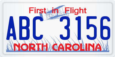 NC license plate ABC3156
