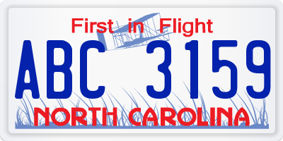 NC license plate ABC3159