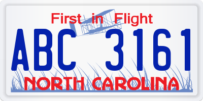 NC license plate ABC3161