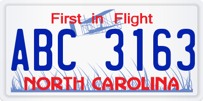 NC license plate ABC3163