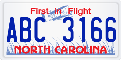 NC license plate ABC3166