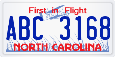 NC license plate ABC3168